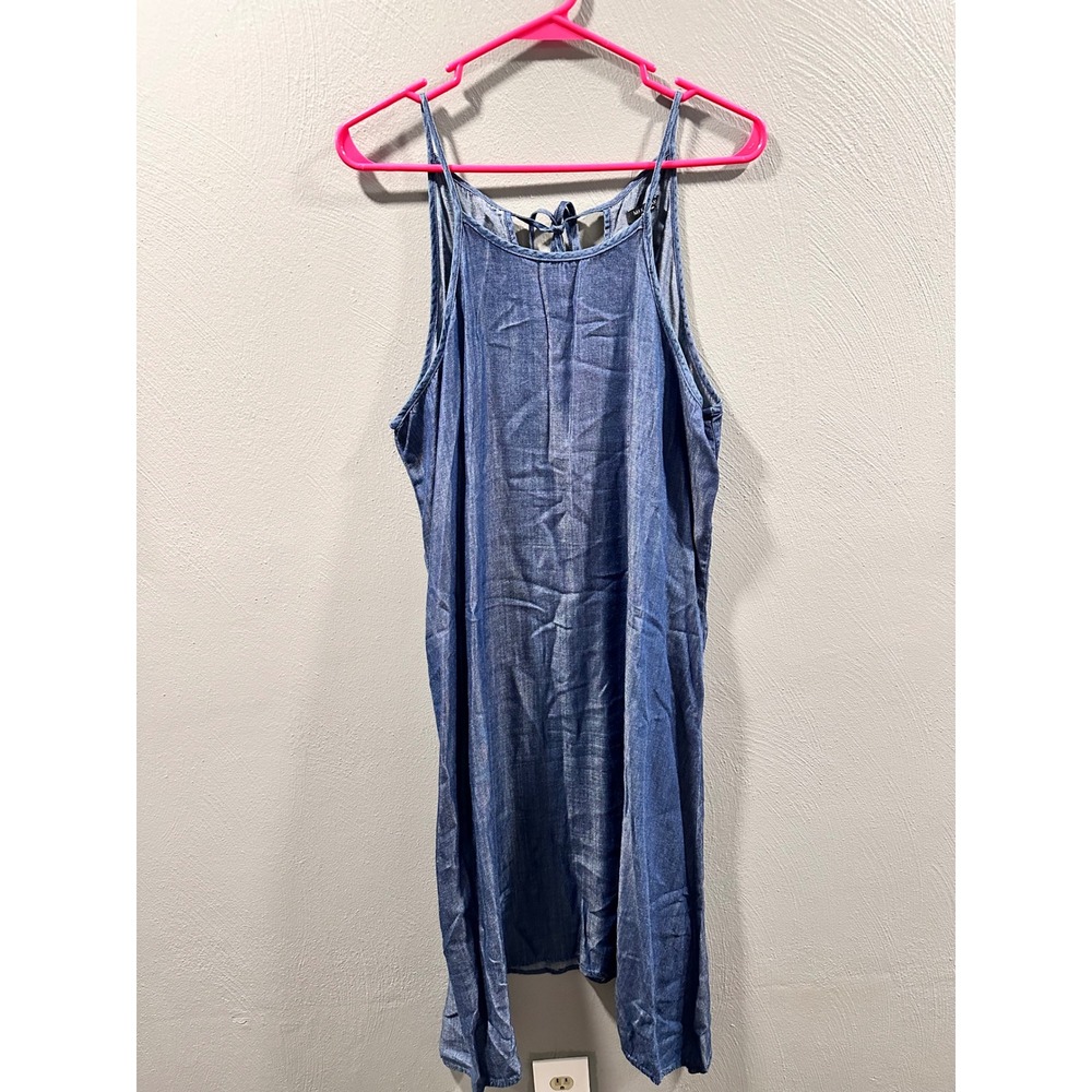 Max Jeans Blue Tencel Chambray Sleeveless Tie Back Shift Dress Womens Large